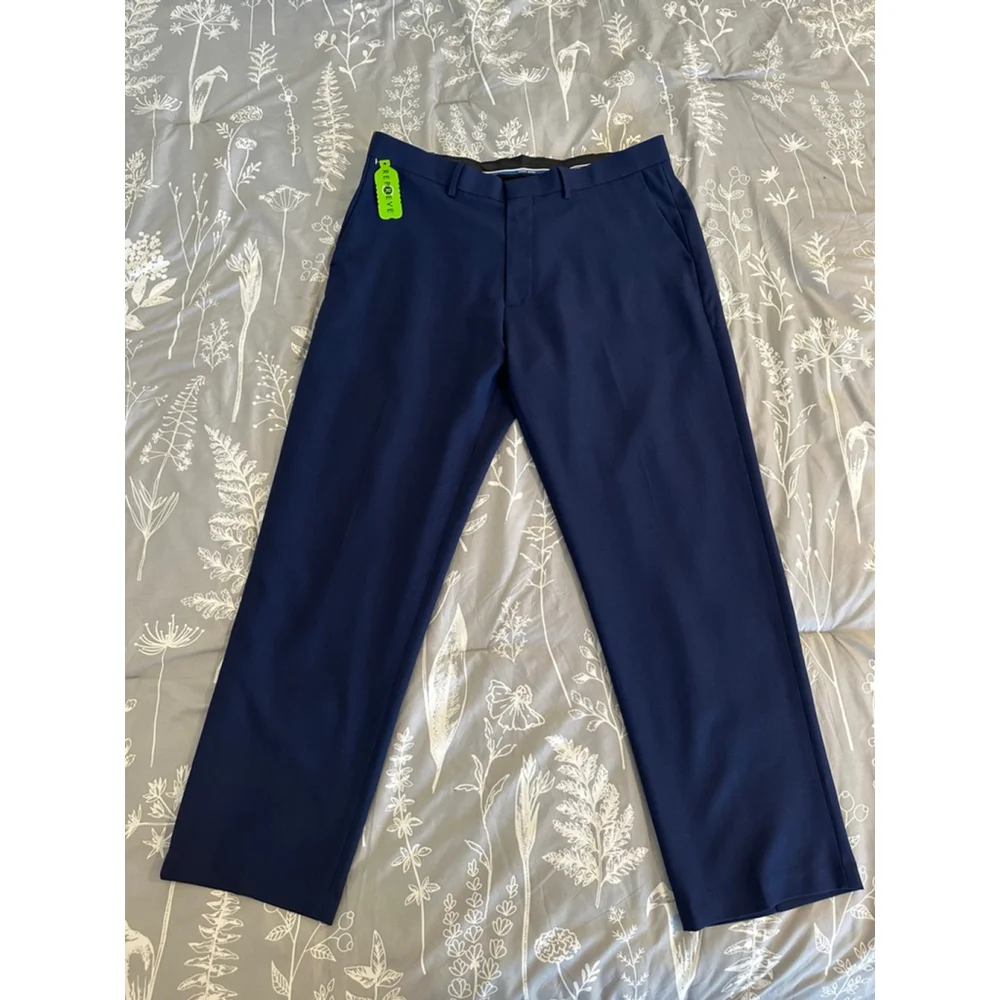 New Men's Haggar Navy Smart Wash Repreve Classic Fit Dress Pants 38x30